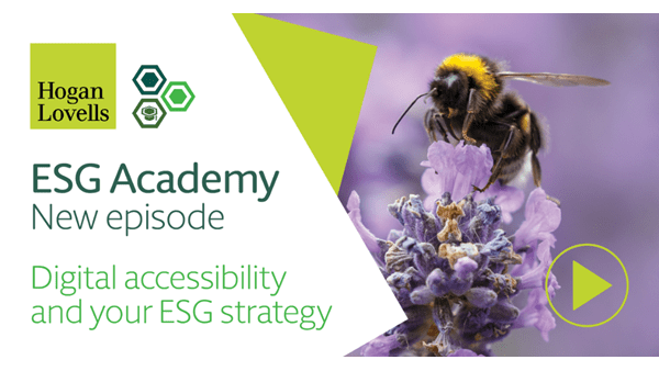 Clickable video player image showing a bee and flowers: "ESG Academy: Digital Accessibility"