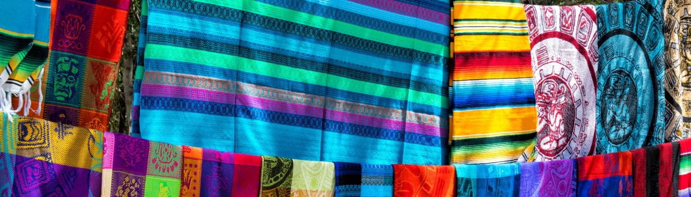 Many multicolored textiles